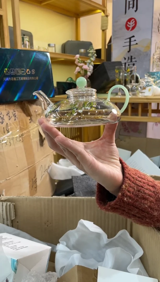 手工艺品玻璃悠然小壶绿把梨花