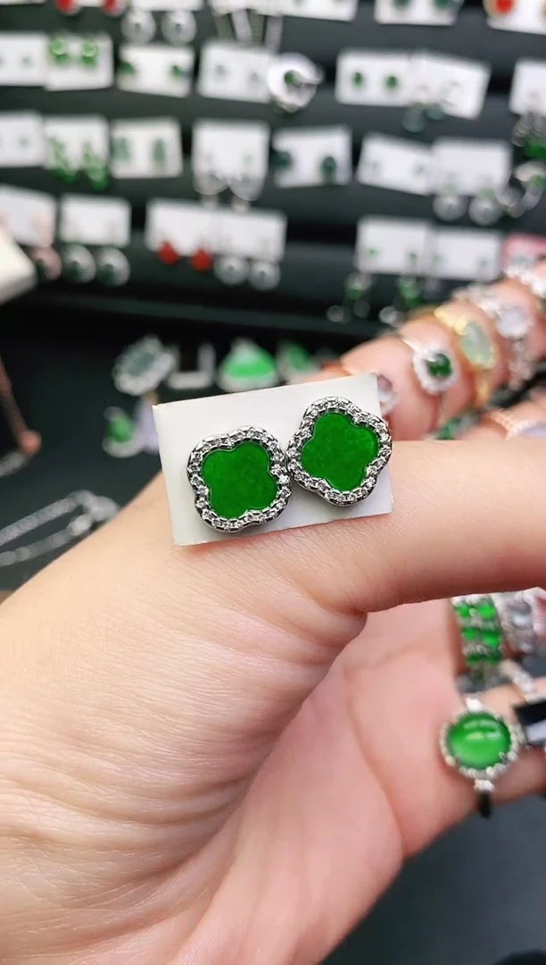 银S925镶嵌翡翠耳饰0