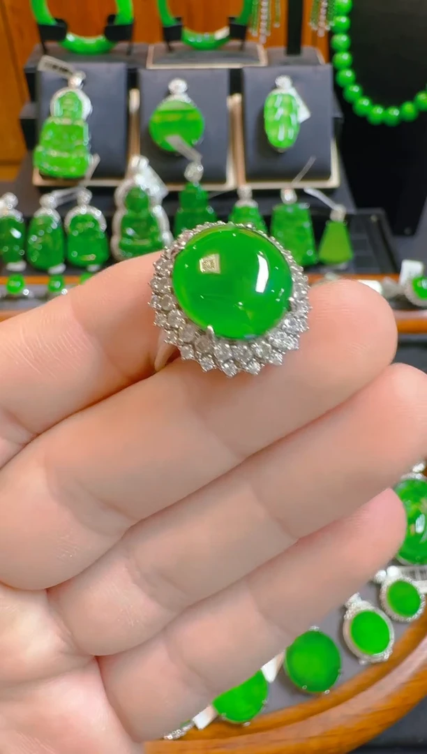 银S925镶嵌戒指翡翠天然A货翡翠