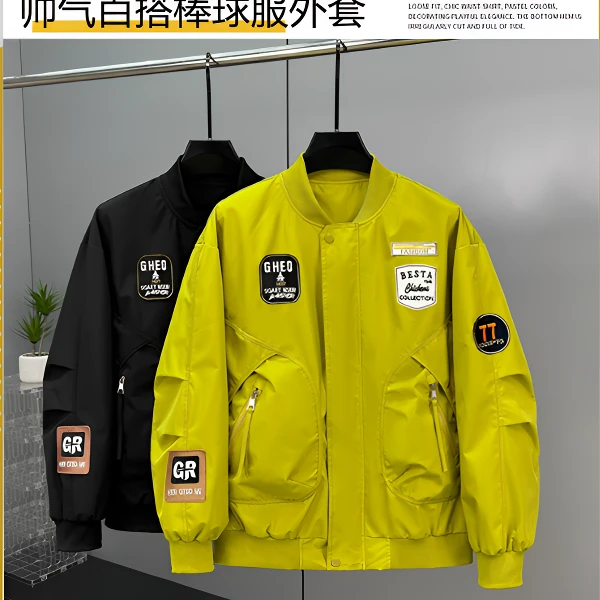 加大码潮牌美式贴标重工刺绣夹克男士秋季新款宽松棒球服外套上衣