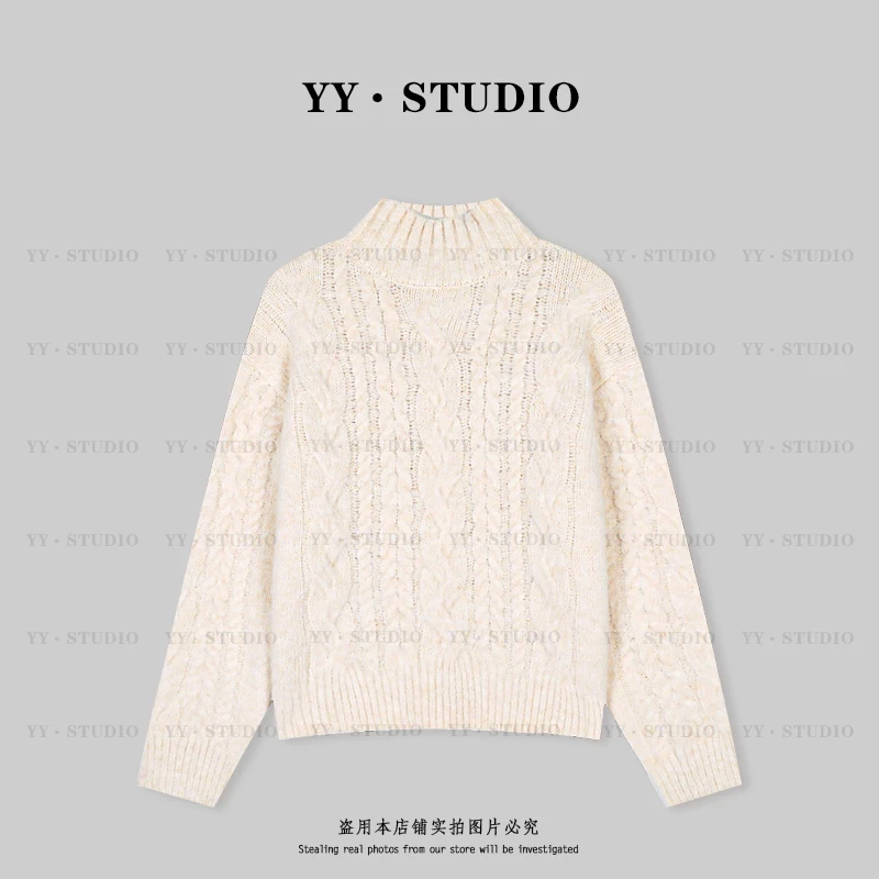 【丢丢专属】秋冬新款纯色高领麻花毛衣长袖YY-7501