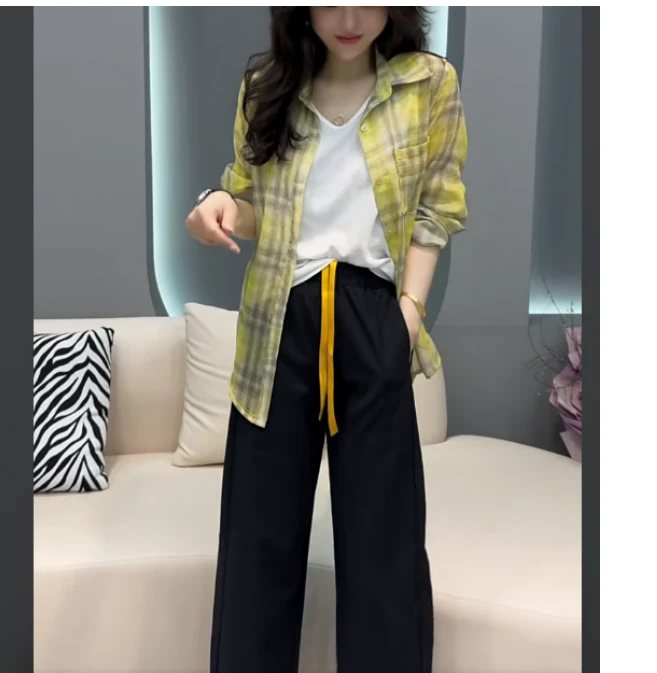 2025夏季新款网红同款洋气减龄气质休闲衬衫格子外搭裤子魔uu