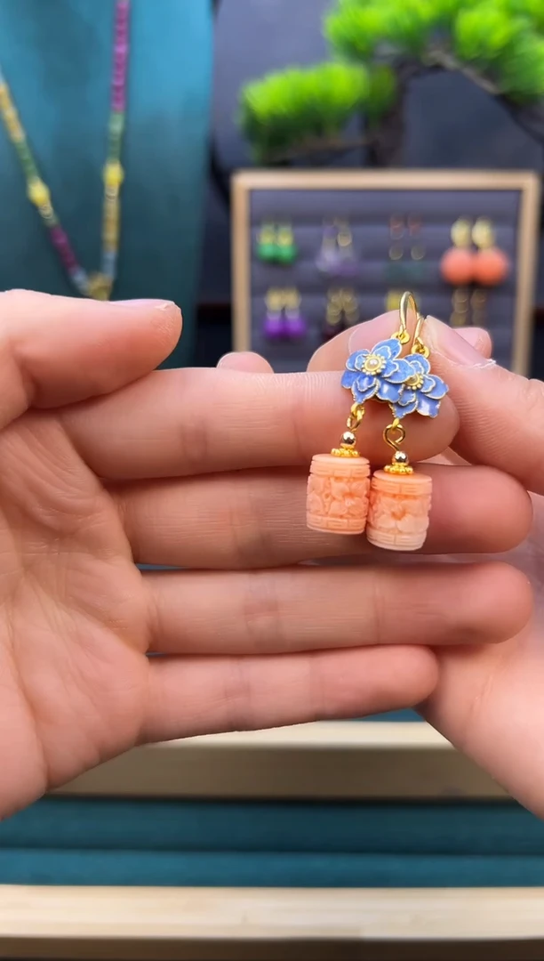 【闪购商品】玛瑙/玉髓耳钉14K金镶嵌E233     