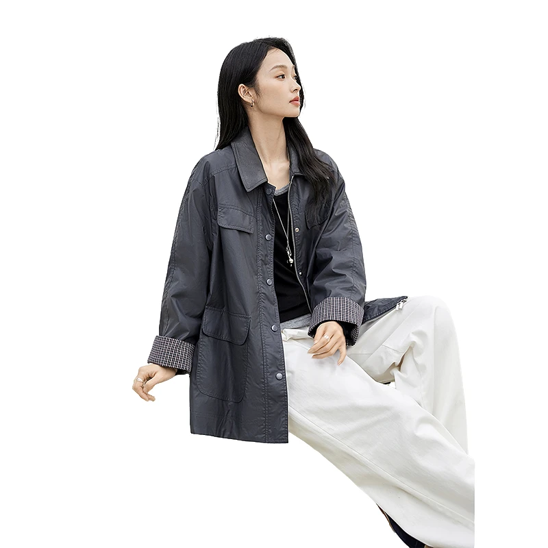 对白【茶釉纪】摩登宽松PU皮衣外套女新DYZB-FDW082