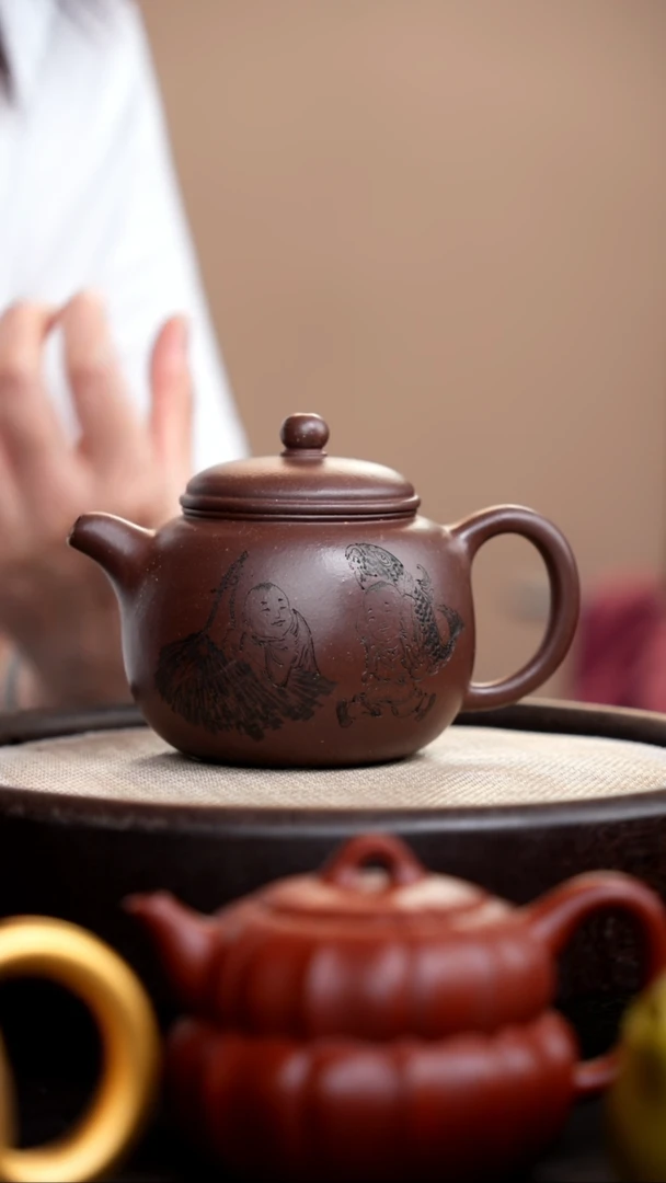 茶壶紫砂底槽清匏尊刻小儿