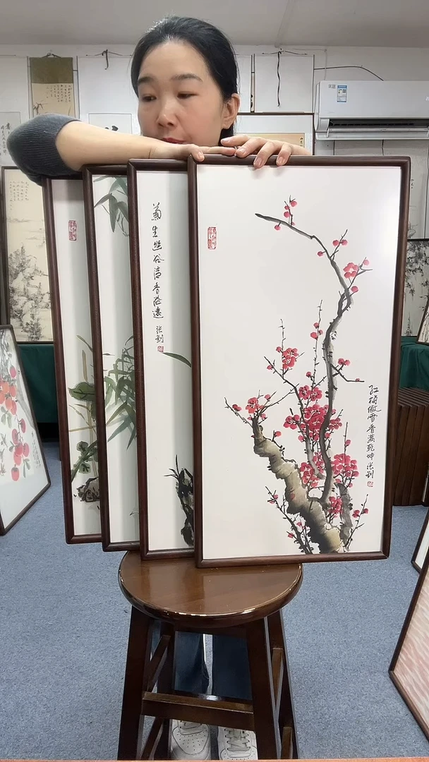 国画尺寸35*68实木画框京东包邮手绘一单四幅