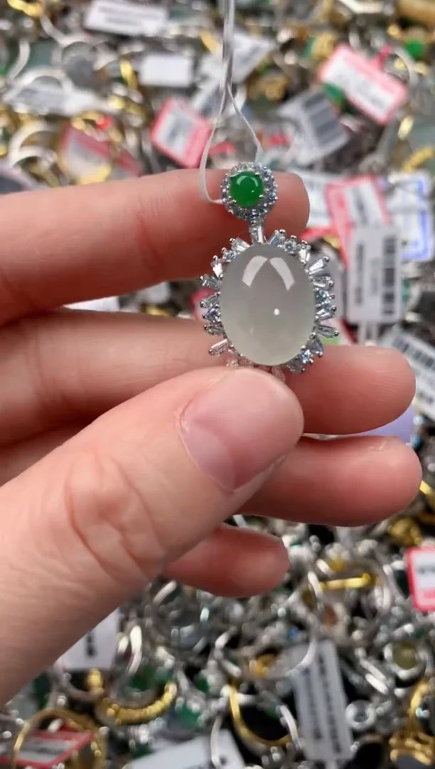 银S925镶嵌戒指翡翠444   3