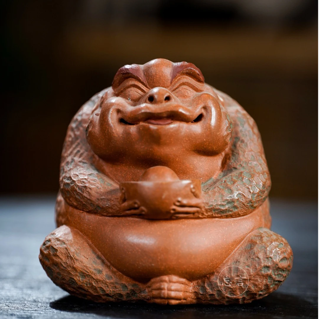 宜兴紫砂金蟾元宝茶宠摆件手工茶玩精品茶具名家高端雕塑摆件可养