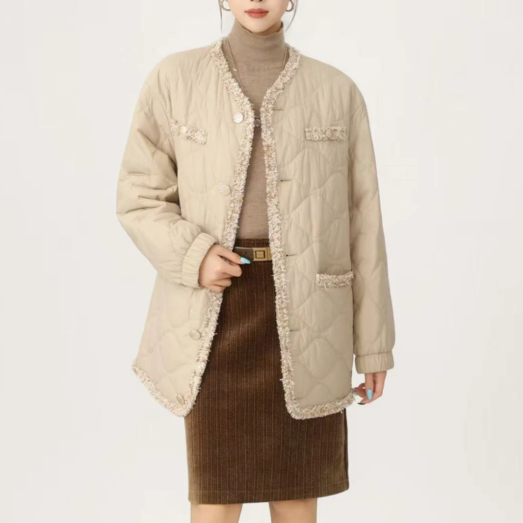 AMASS/阿玛施冬季松弛感精致毛边小香风优雅百搭棉服外套女540040