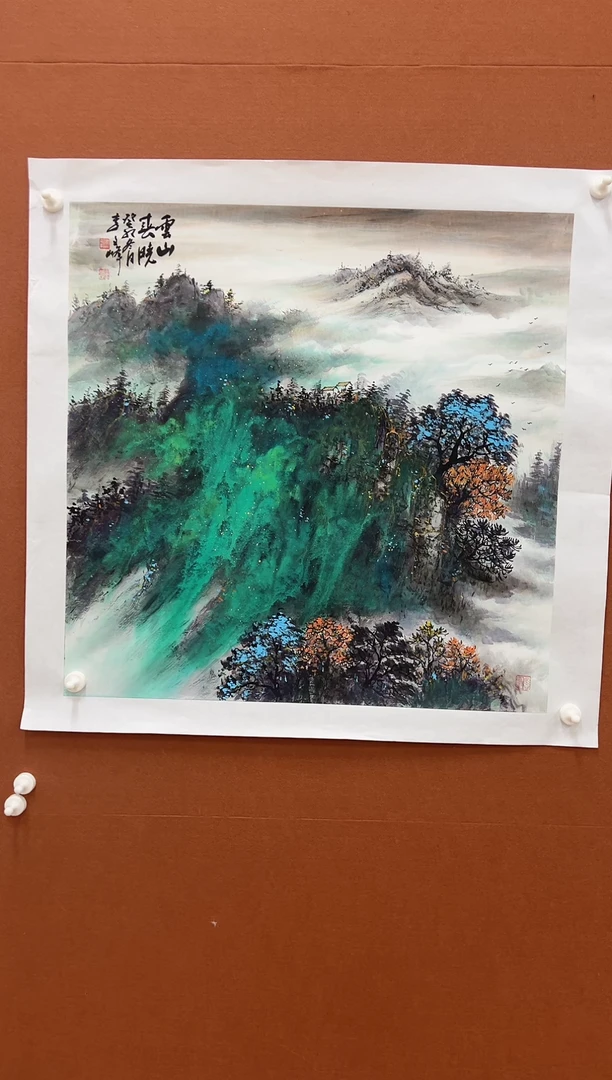 国画李文峰四尺斗方泼彩山水