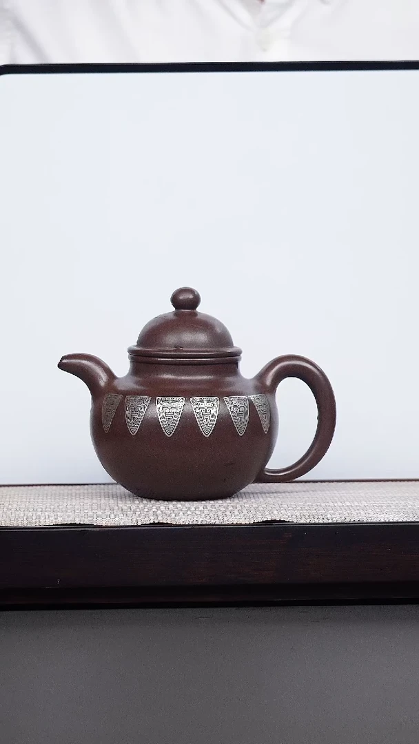 茶壶紫砂底槽清金银错掇球