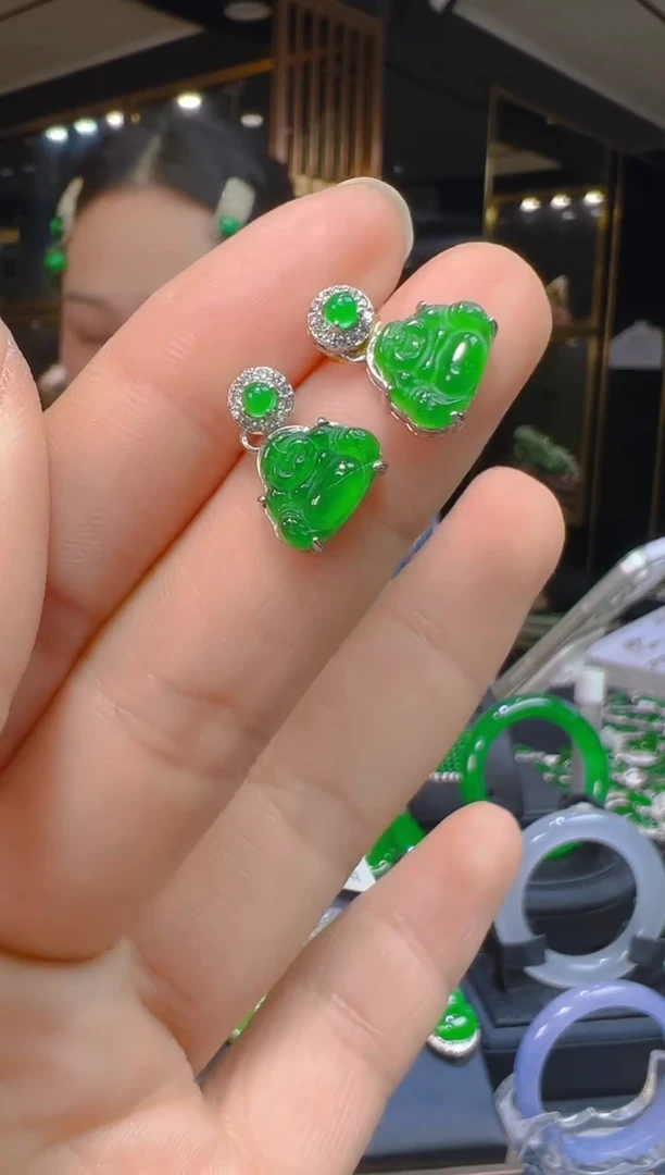 银S925镶嵌翡翠耳饰205(多样性发货发其一)