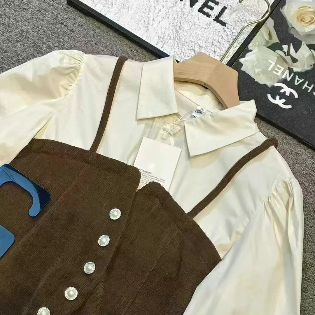 【全国包邮】品牌大码复古假两件显瘦正肩上衣