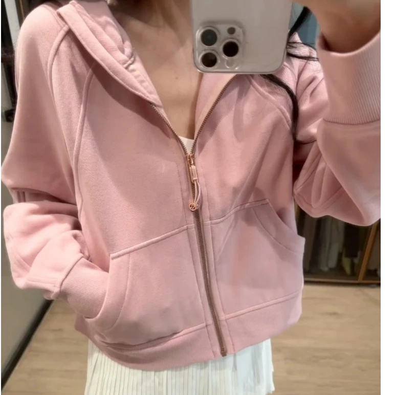 lululemon/露露乐蒙Scuba烟雾粉金拉链宽松全拉链连帽长袖休闲