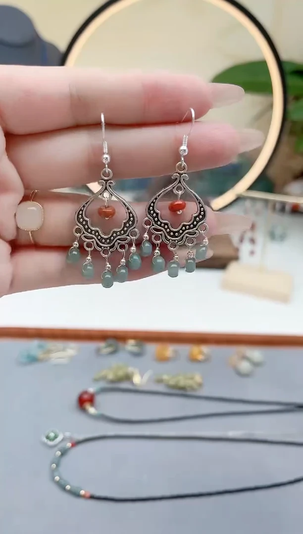 翡翠银S925镶嵌耳饰8A00000