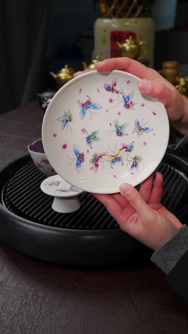 【闪购商品】杯【宜景窑手绘蝶舞】白色干泡