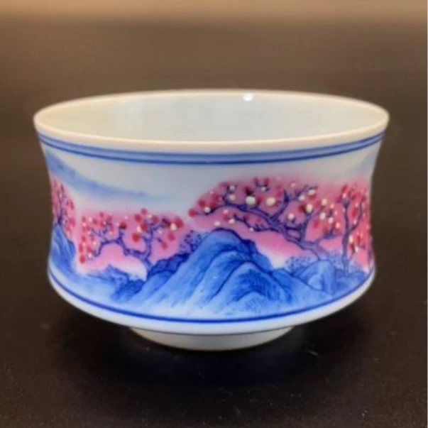 12.8/N100360/00083/熙工坊⻘花山水马蹄杯/口径6.6/高4.3/75cc