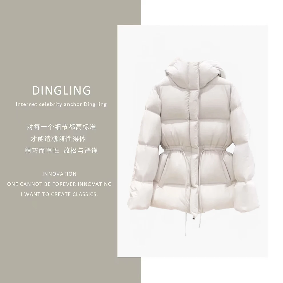 90%白鹅绒！巴黎走秀款,，韩系风收腰连帽加厚鹅绒服