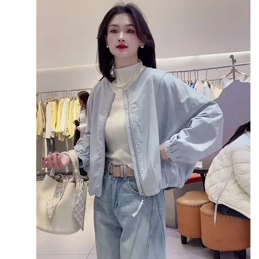 爆款设计感圆领棒球服短款外套女2025春新款宽松休闲洋气夹克上衣