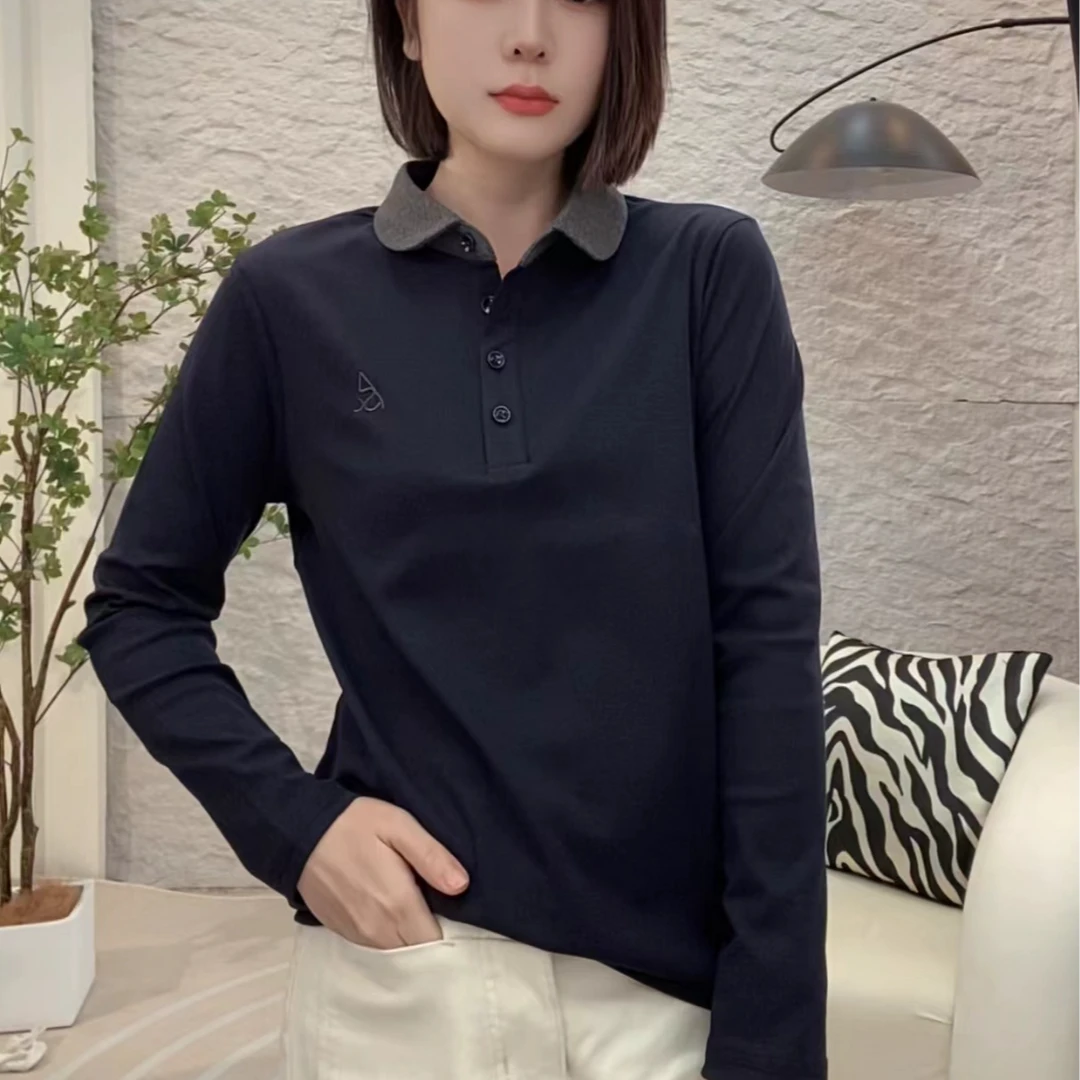 2025秋季新款女POLO领洋气显瘦百搭时尚休闲拼色刺绣简约韩版上衣