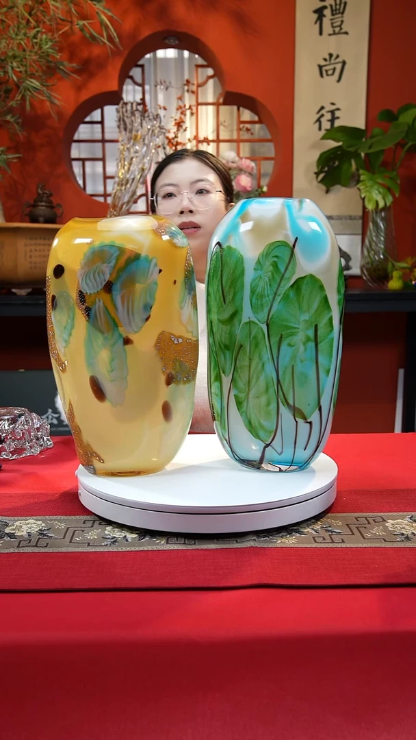 手工艺品琉璃黄色花瓶
