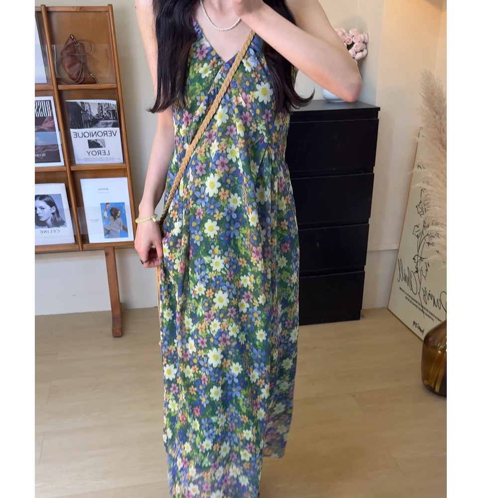 2025春夏上新绿意盎然小雏菊向阳花ins风森系仙女吊带裙