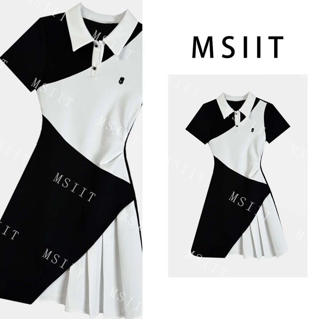 桐桐【偷跑计划】女装气质女士拼色复古港风夏季撞色连衣裙GGZ-005