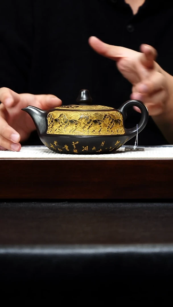 茶壶紫砂曲壶 石黄