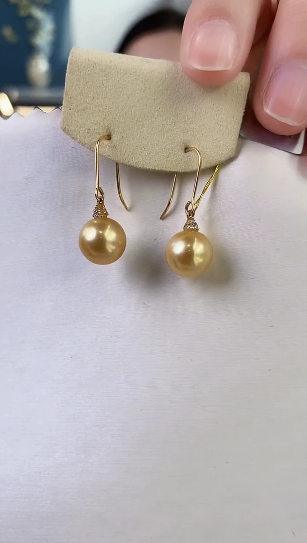 【闪购商品】海水珍珠耳饰18K金镶嵌10-11南洋金珍珠耳饰