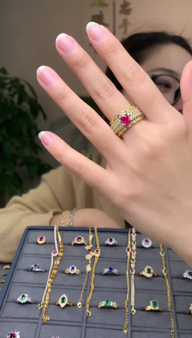 银S925镶嵌戒指红宝石戒指