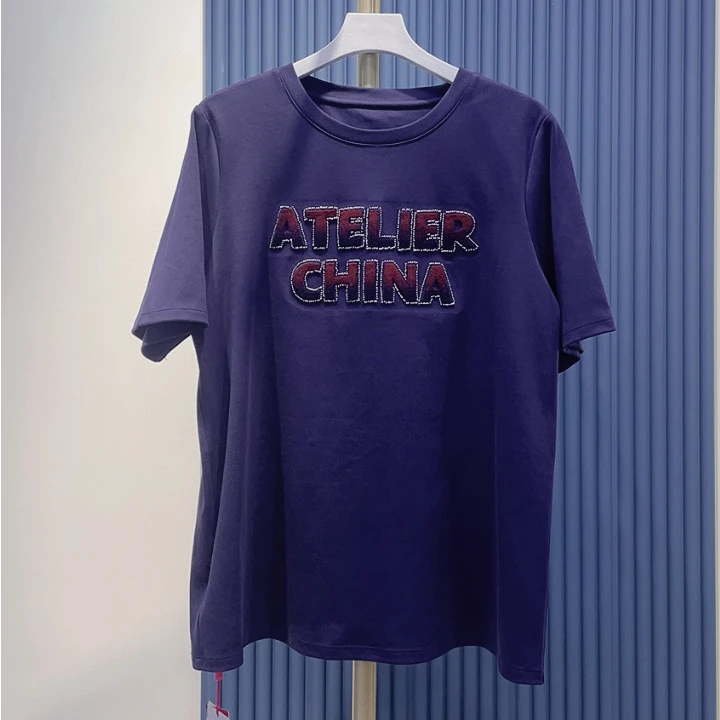 胖人坊/2025春季新款大码女装时尚字母重工圆领T恤  4585