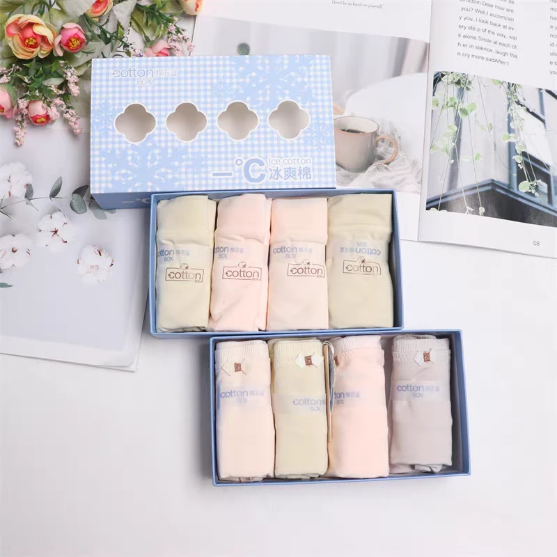 女士舒适内衣内裤冰爽棉四条装中腰短裤抗菌透气亲肤平角裤111