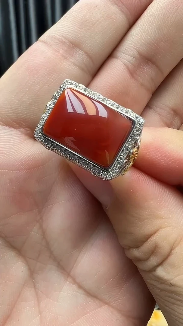 银S925镶嵌南红玛瑙戒指南红戒指10