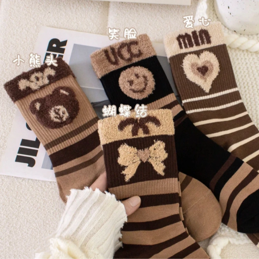 秋冬【双11福利】纯棉袜子潮款中长筒女袜保暖袜爆款条纹堆堆袜