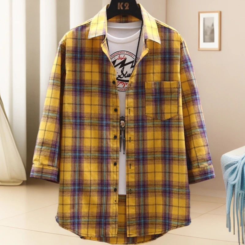 格子衬衫男士春秋开衫新款宽松休闲长袖打底衬衣潮流高级感外套