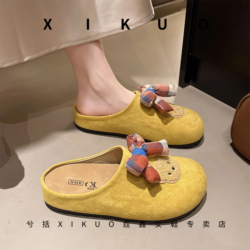 甜美可爱小熊蝴蝶结包头拖鞋女春夏季舒适外穿百搭卡通勃肯凉拖鞋