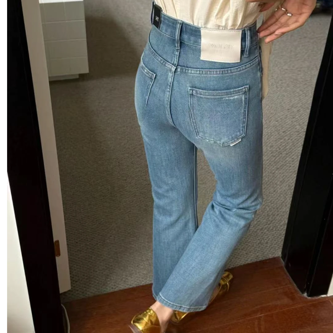 N+定制98160高品质九分喇叭裤蓝色黑色时尚百搭春季水洗牛仔裤