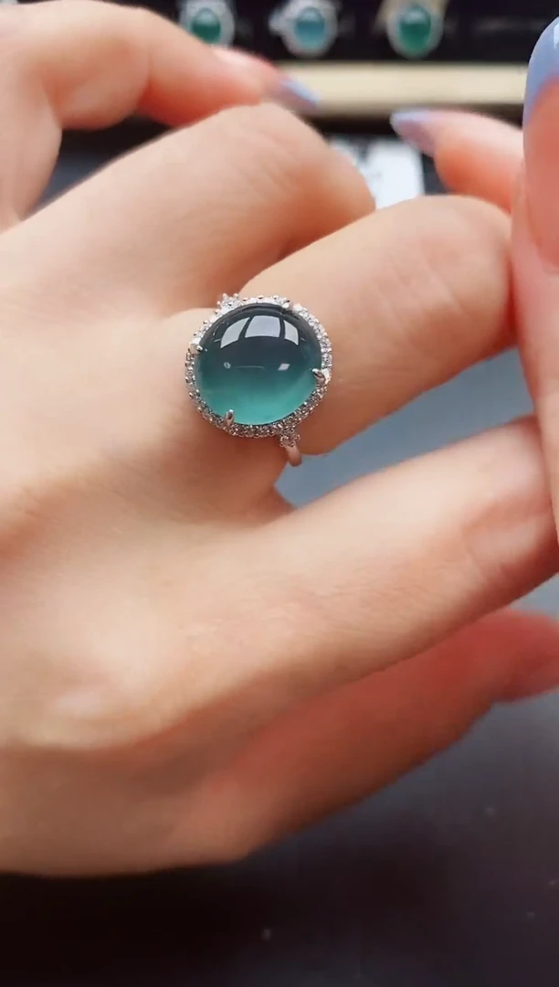 翡翠戒指银S925镶嵌21321