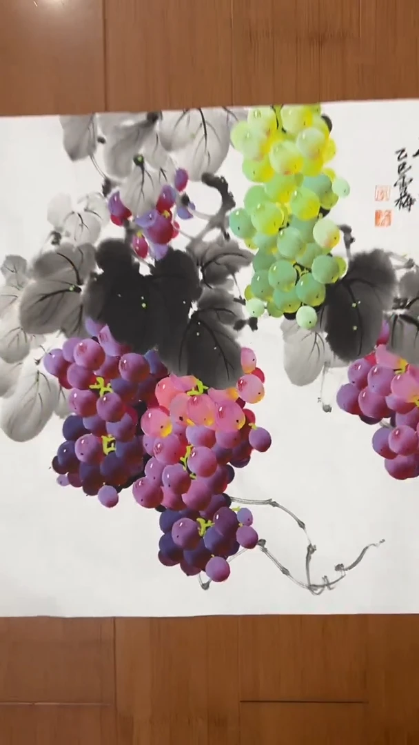 国画【福利，纯手工手绘】李雪梅葡萄50*50厘米