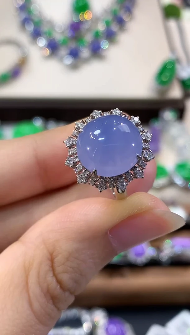 18K金镶嵌戒指翡翠D135 紫货有色差