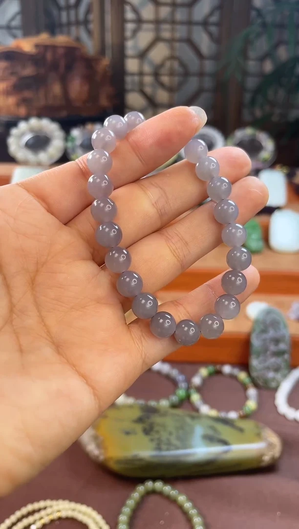 未镶嵌手串和田玉青海冰烟紫手串带证书