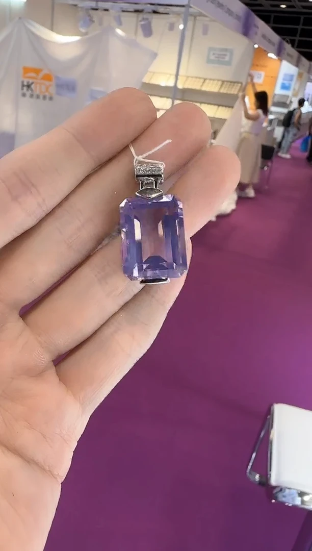 颈饰银S925镶嵌水晶15*20mm薰衣草25ct