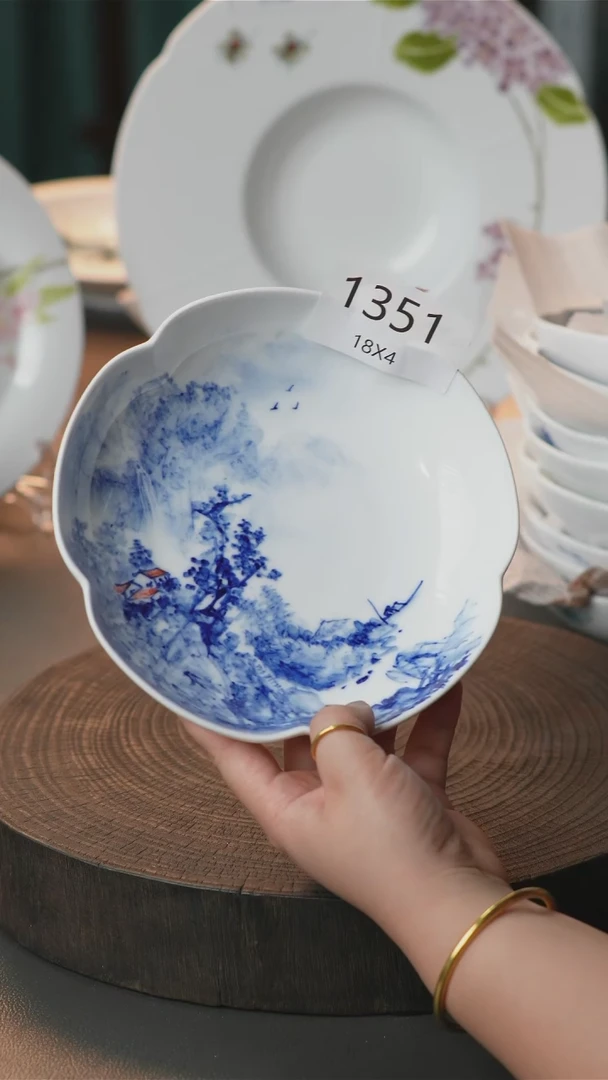 盘手绘釉下彩陶瓷餐具1351