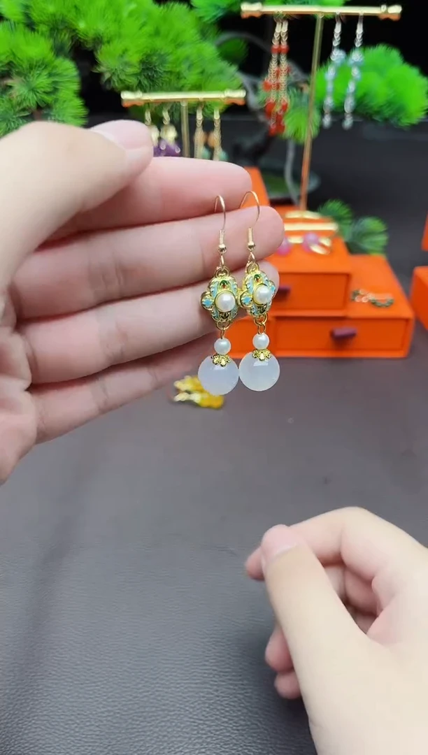 玛瑙/玉髓耳饰银S925镶嵌325