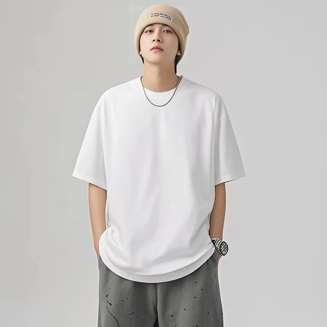 250G纯色短袖t恤男夏季oversize宽松美式圆领百搭纯棉重磅日系T恤