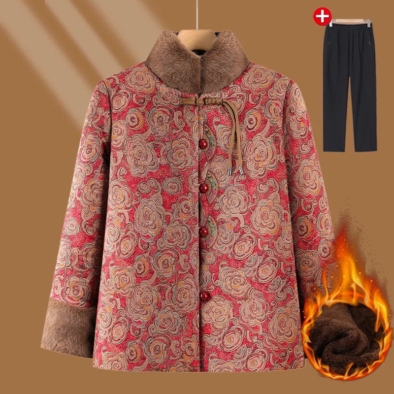 老年人妈妈冬装外套奶奶唐装加绒加厚棉衣女老太太新中式国风棉袄