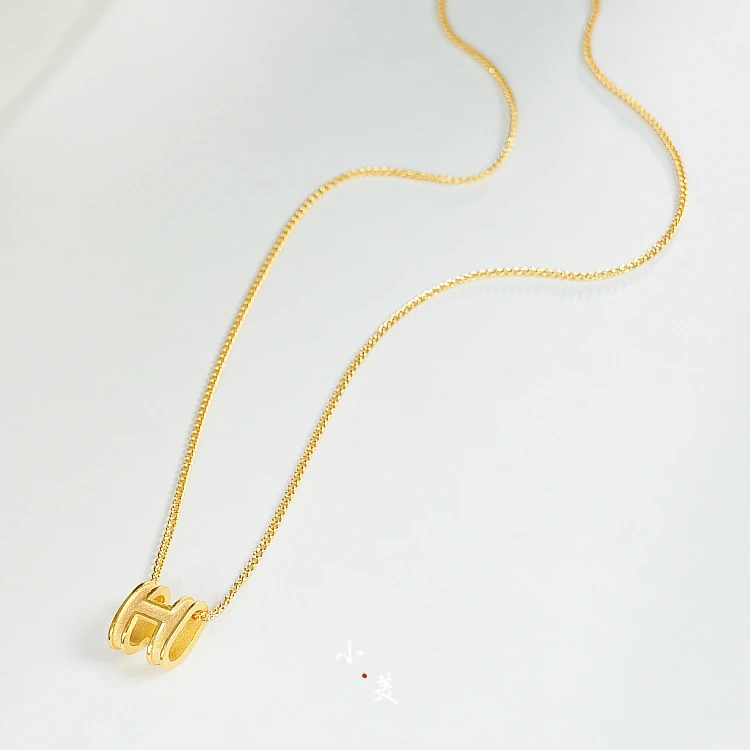 足金999字母H古巴链套链项链 G80631