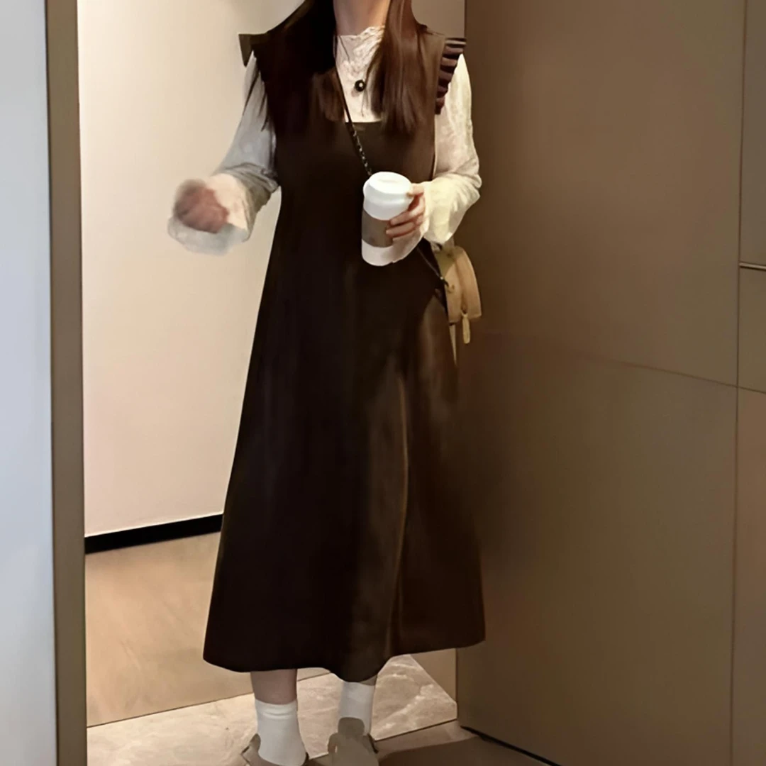 秋季时尚洋气遮肉收腰显瘦大码两件套松弛感女套装韩版连衣裙