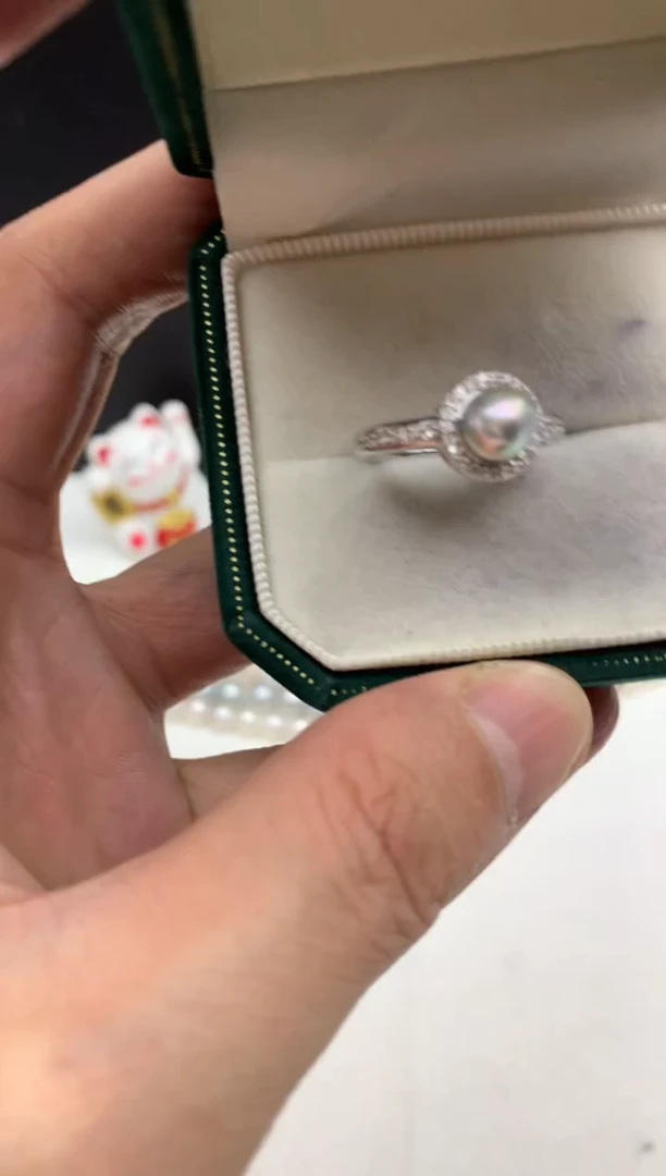 未镶嵌ff海水珍珠akoya灰珠戒指