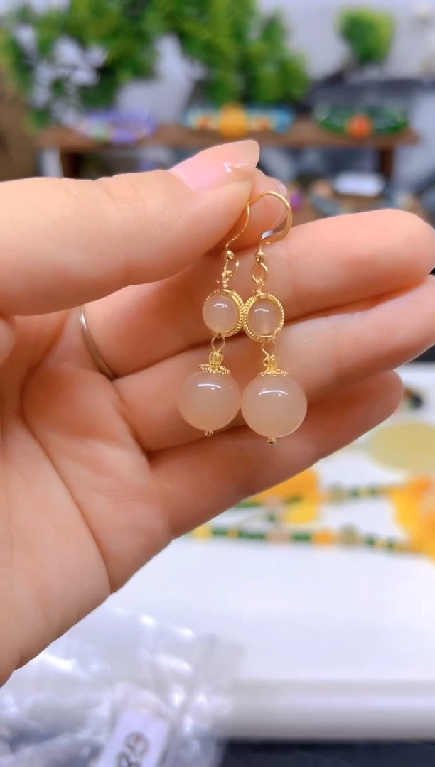 和田玉14K金镶嵌耳饰E803